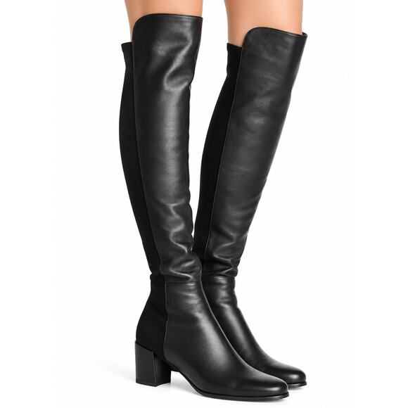 Stuart Weitzman Shoes - Stuart Weitzman City Block Over The Knee Boots Leather Stretch Heeled Black